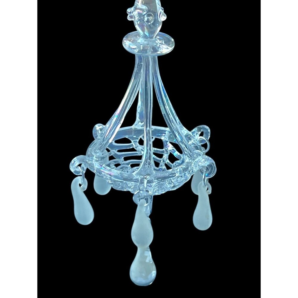 Spun Glass Chandelier & Penguin Ornaments Set of 2